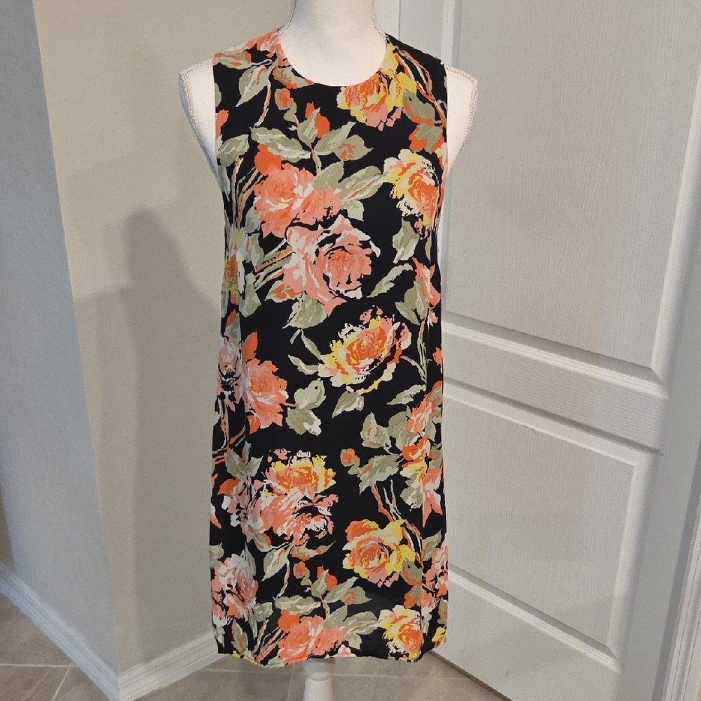 Leith Floral Mini Dress - Black and Orange